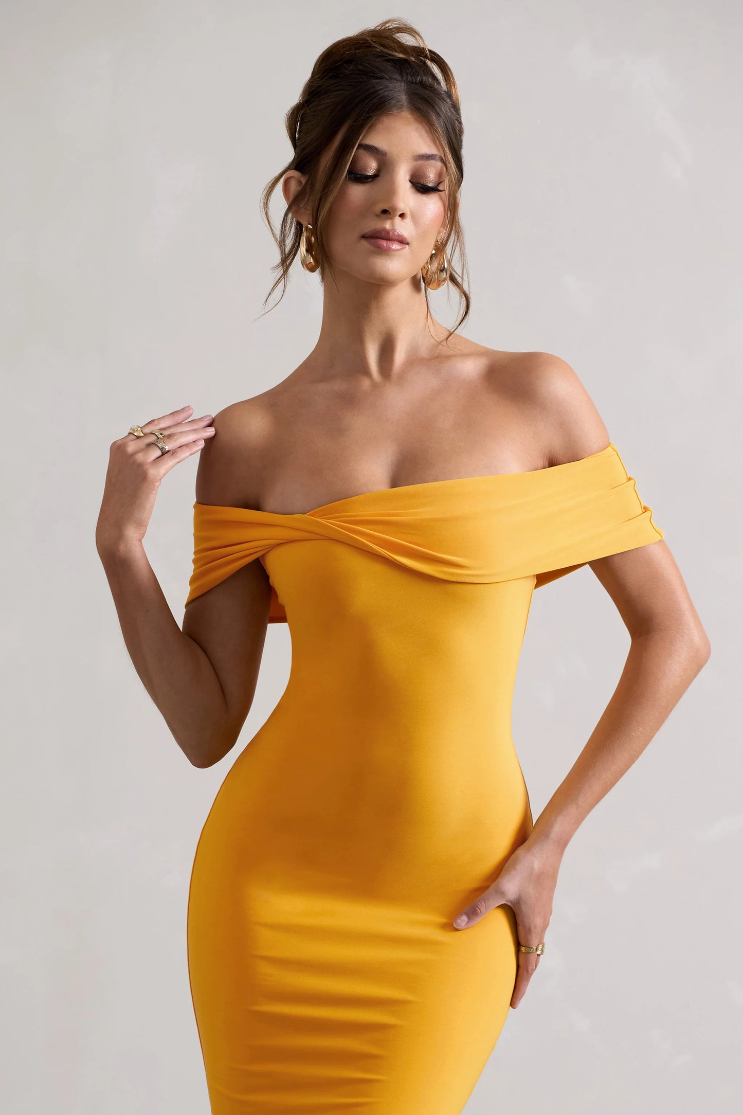 Keely | Mango Bodycon Twisted Bardot Midi Dress