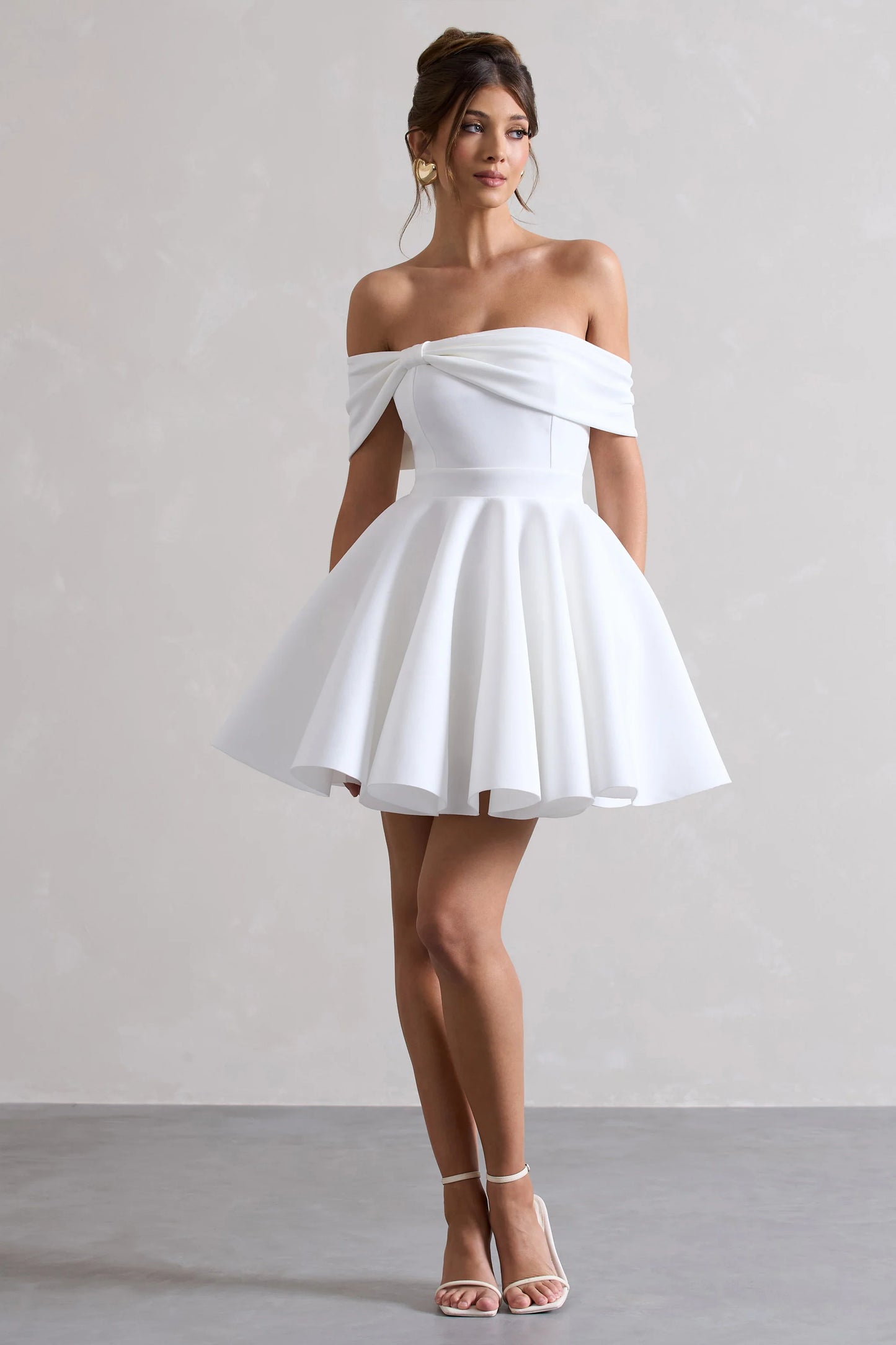 Snowfall | White Bardot Bow Skater Mini Dress