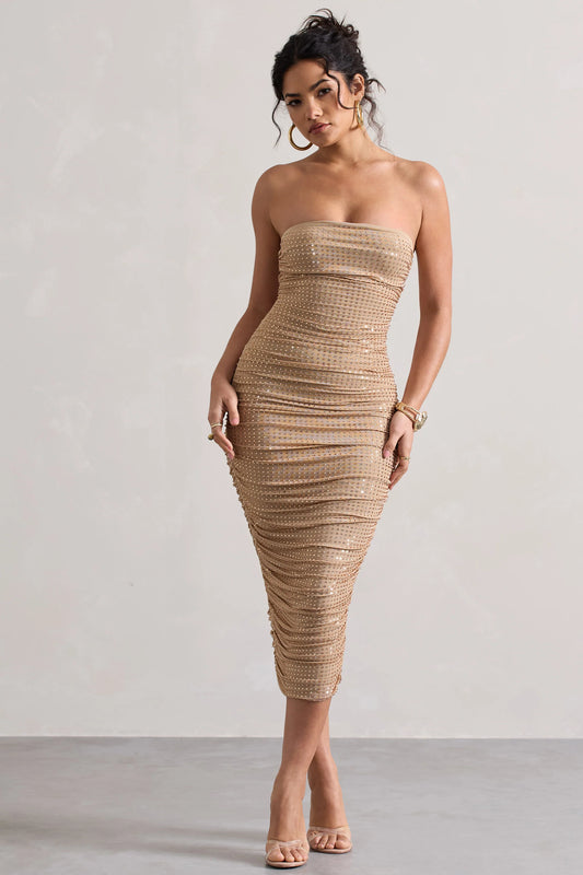 Astro | Gold Embellished Bandeau Midi Dress