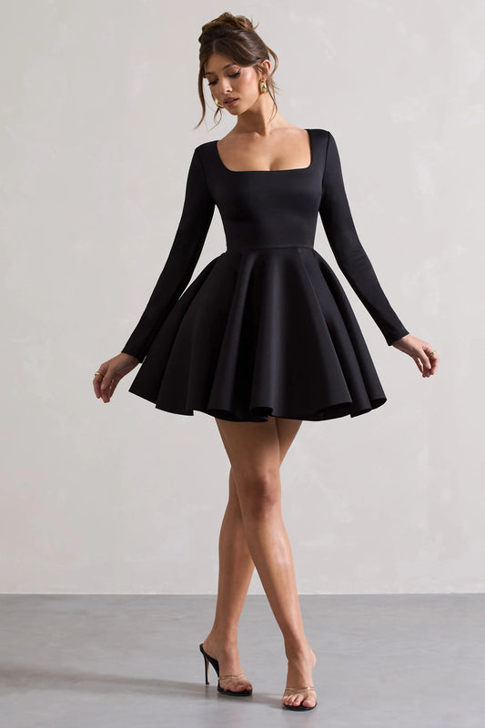 Winslet | Black Square-Neck Skater Mini Dress