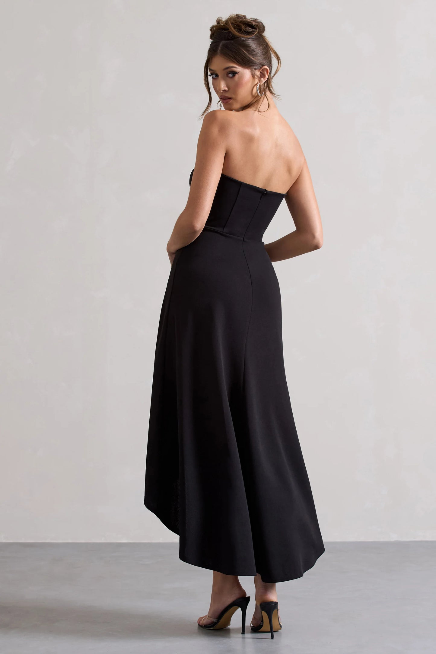 Ariela | Black Bandeau High-Low Midi Dress