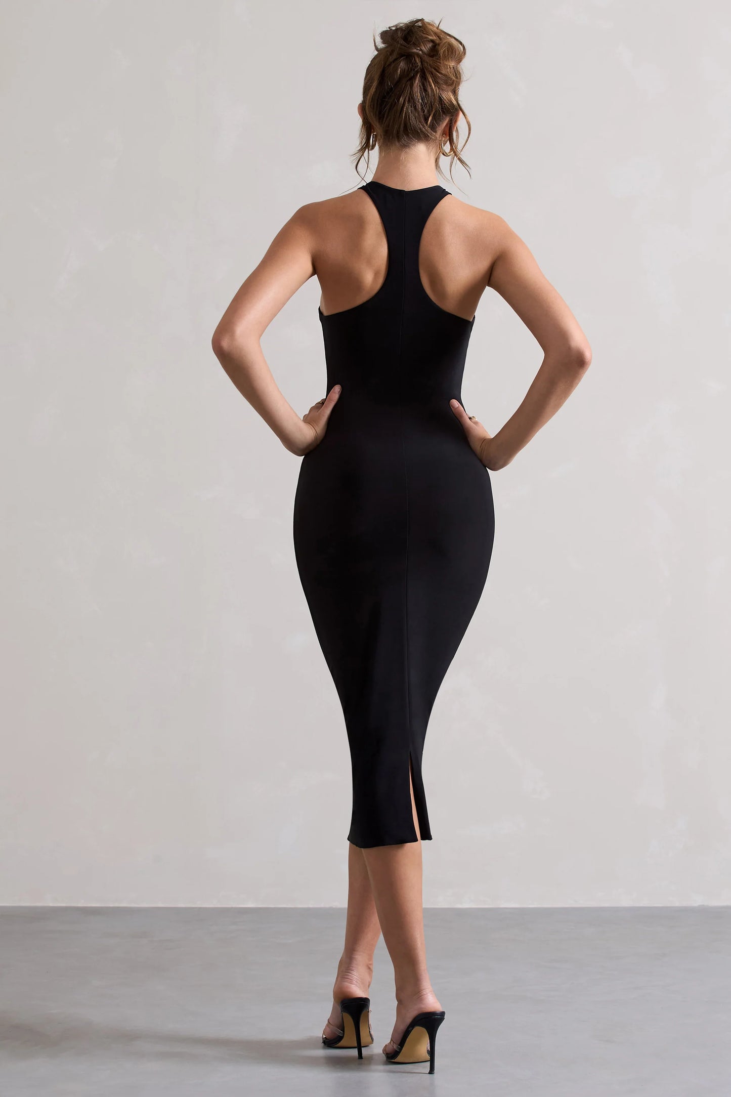 Kenny | Black Bodycon Racer-Neck Midi Dress