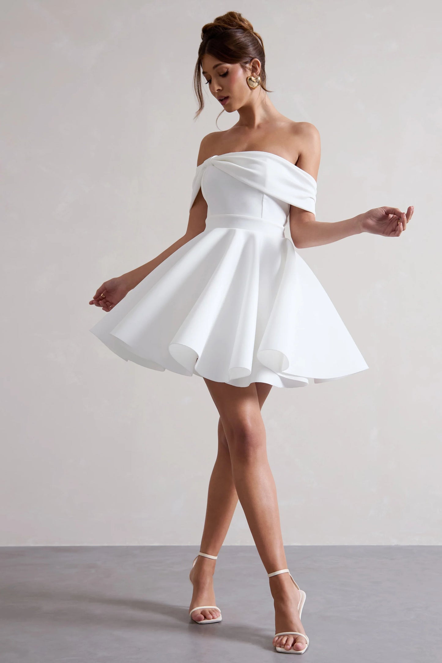 Snowfall | White Bardot Bow Skater Mini Dress