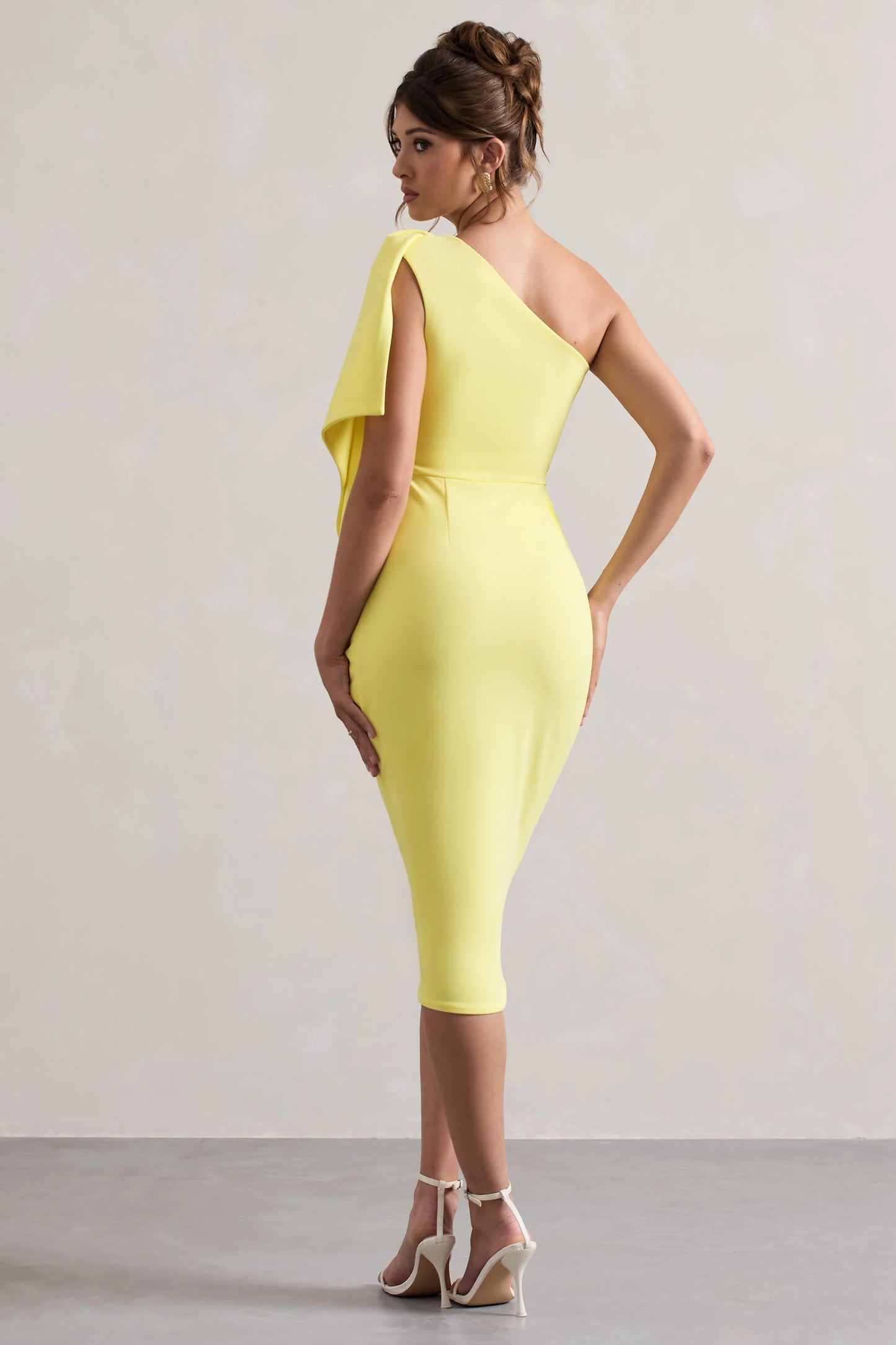 Carlana | Lemon Asymmetric Midi Dress With Ruffled Drape