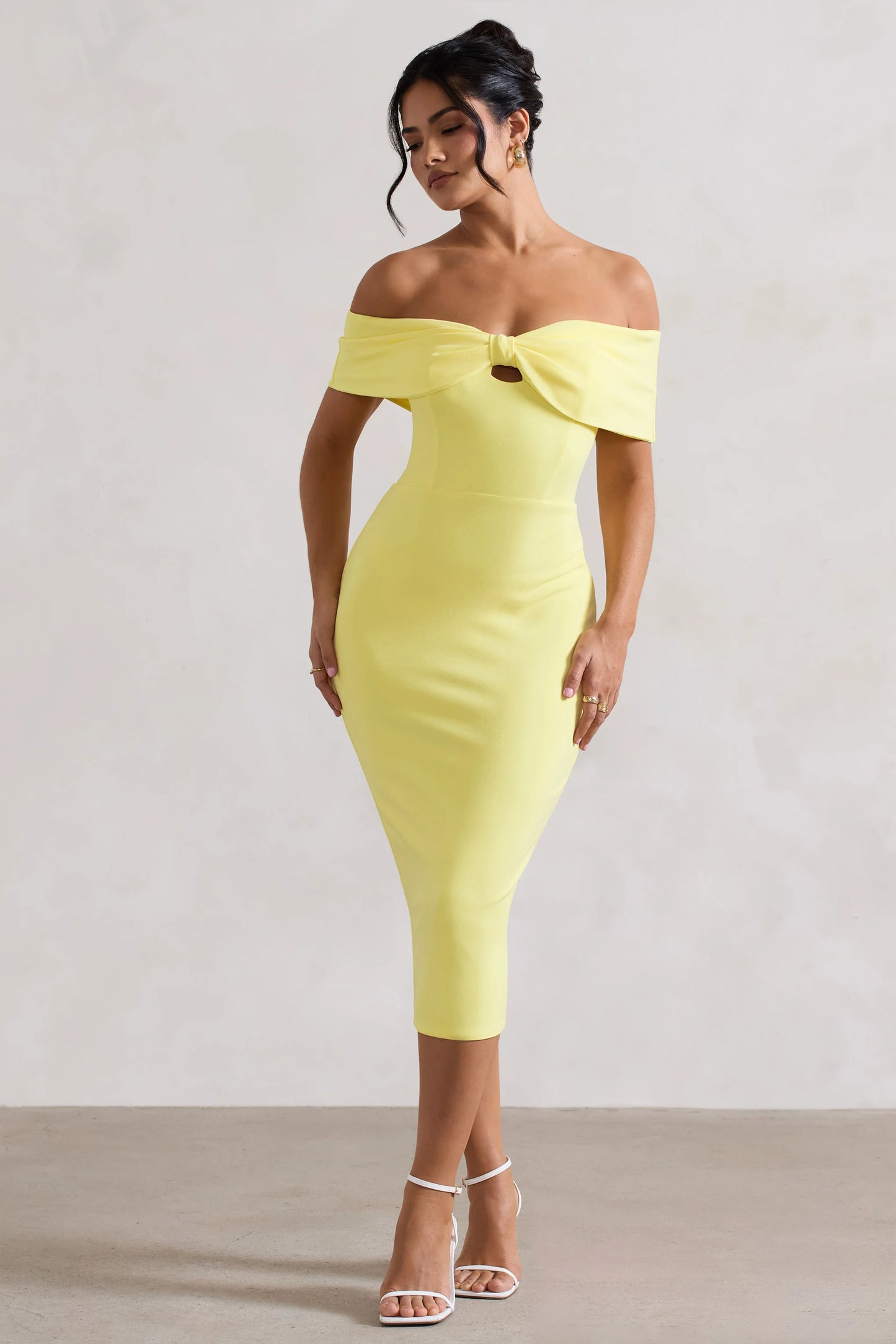 Hope | Lemon Bow Bardot Midi Dress