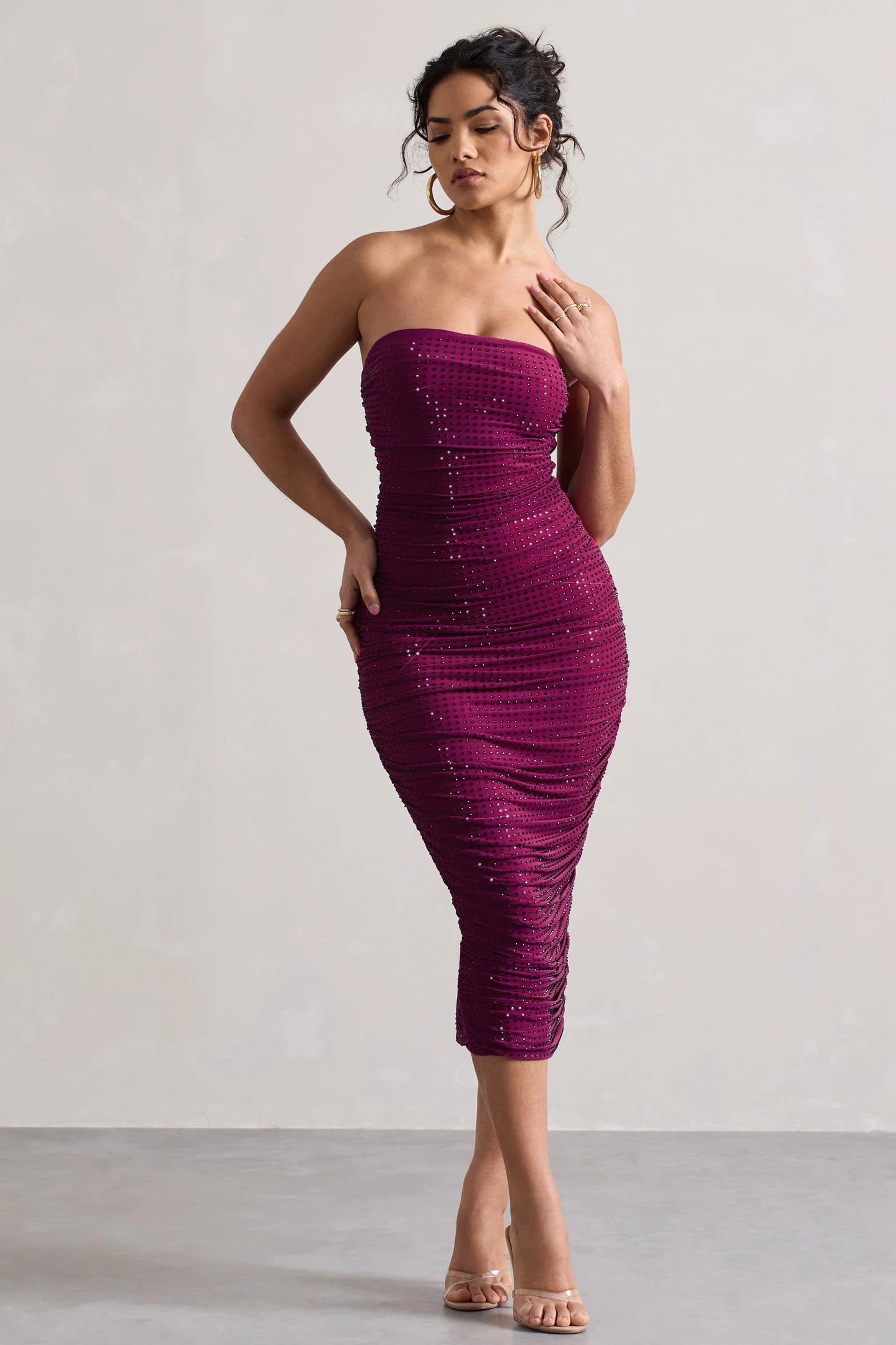 Astro | Dark Pink Embellished Bandeau Midi Dress