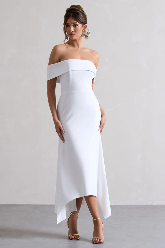 Windsor | White Bardot Midi Dress