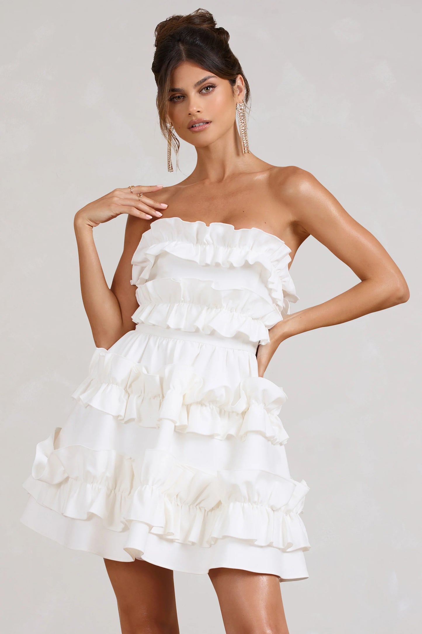 Rosette | White Ruffled Bandeau Mini Dress