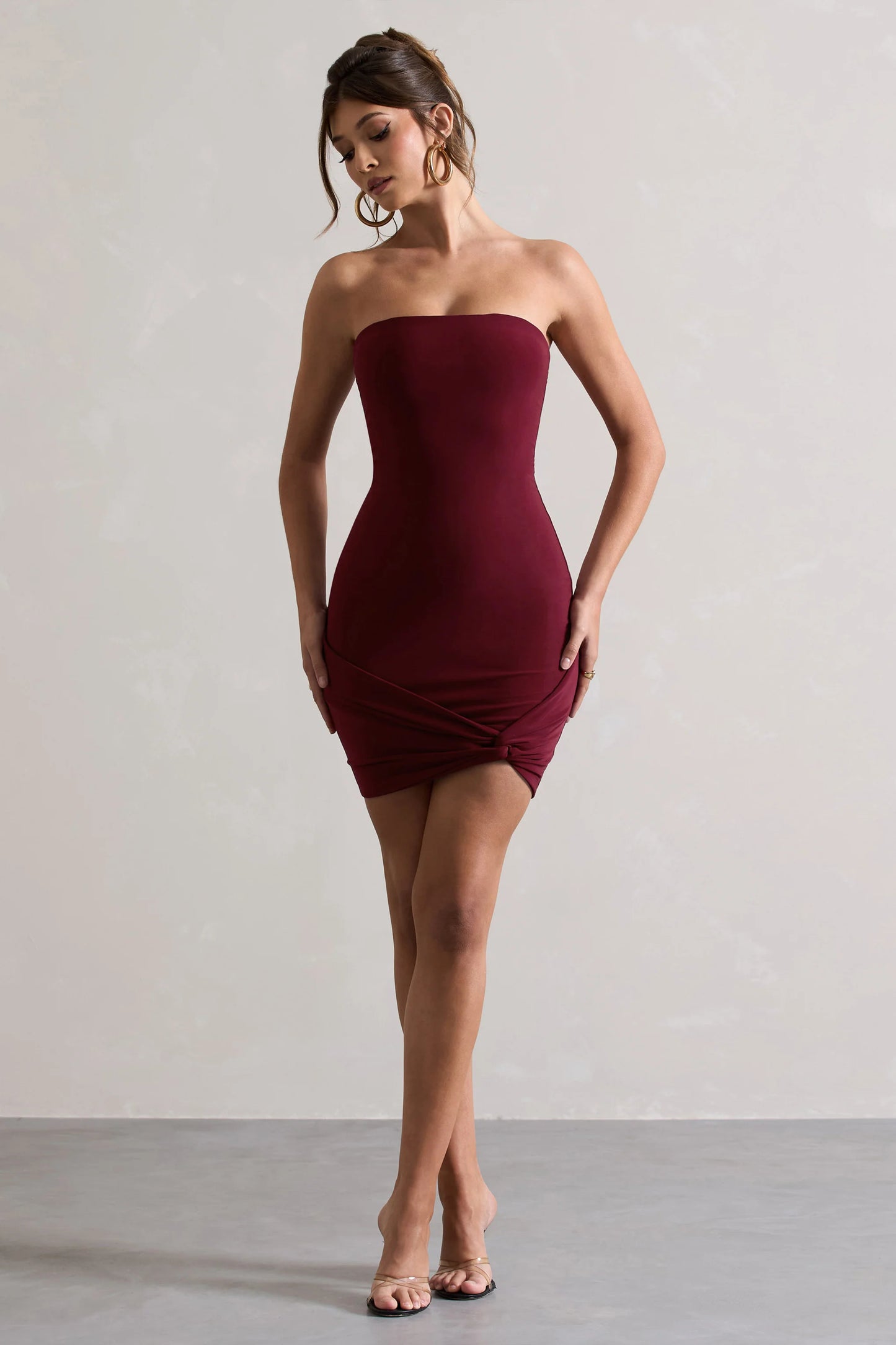 Jamie | Berry Strapless Mini Dress With Knot Skirt