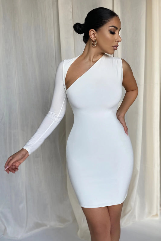 Siren | White One Shoulder Bodycon Mini Dress