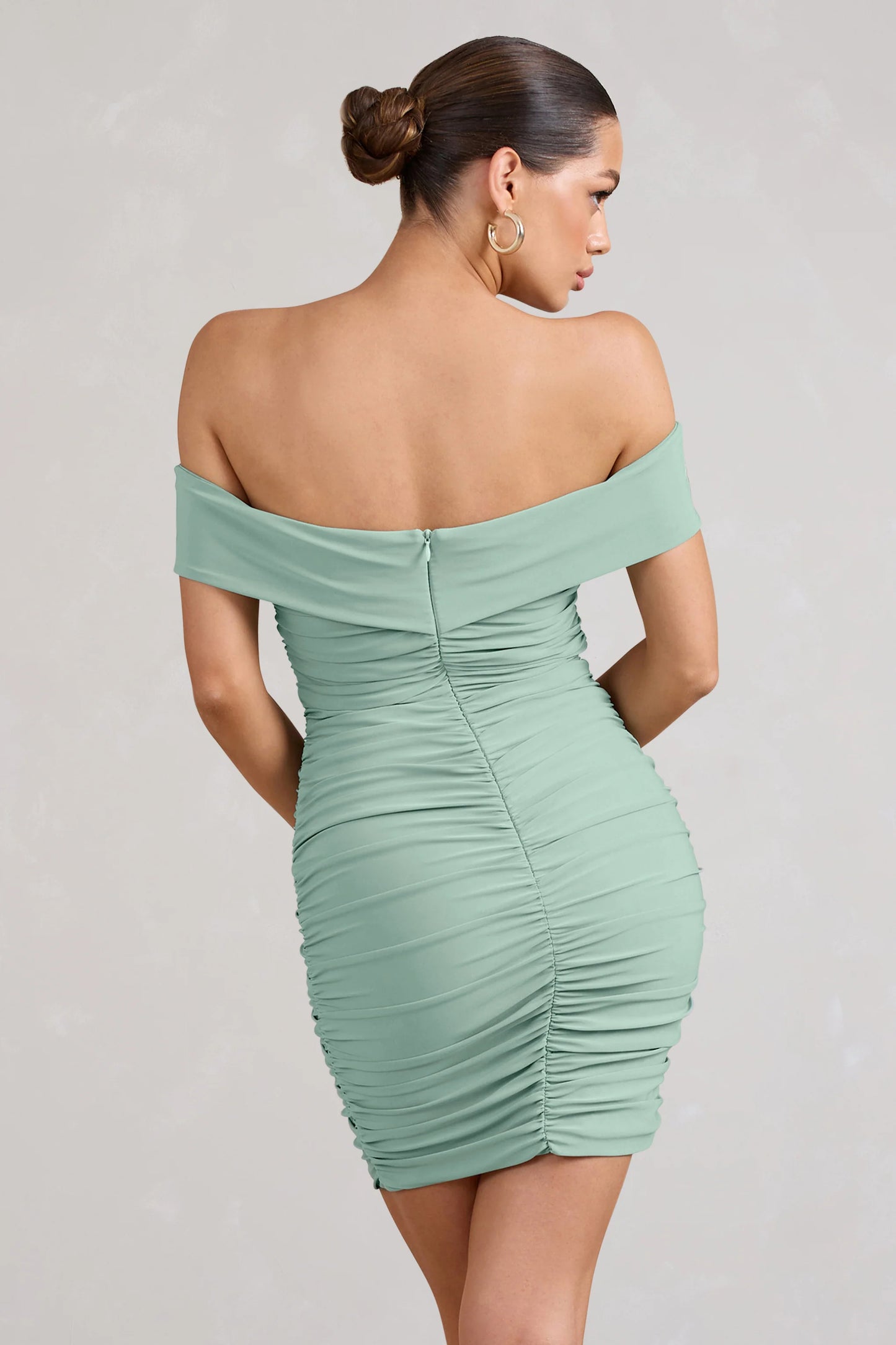 Appreciate | Sage Off The Shoulder Ruched Mini Dress