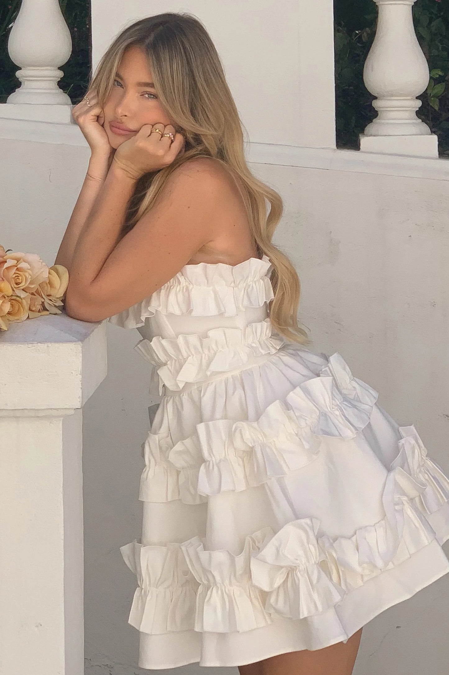 Rosette | White Ruffled Bandeau Mini Dress