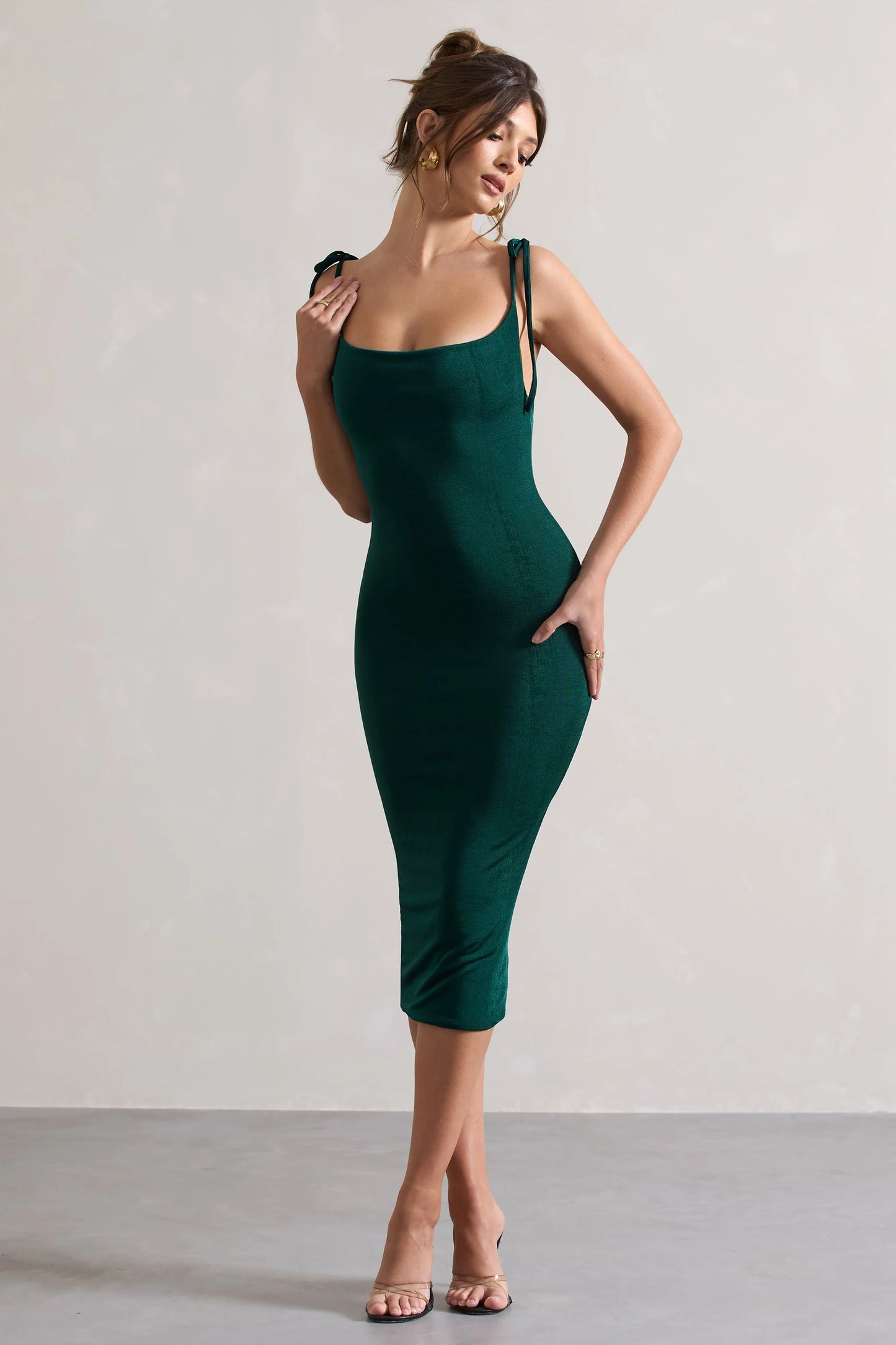 Irina | Bottle Green Cowl-Neck Bodycon Midi Dress