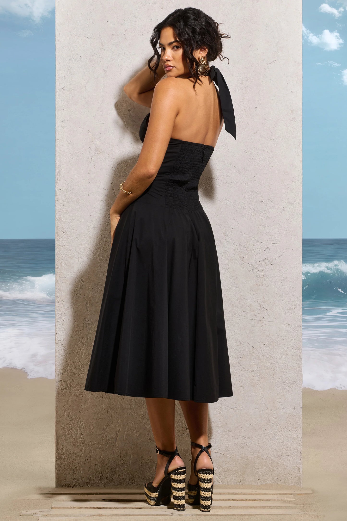 Saint-Malo | Black Halter-Neck Midi Dress