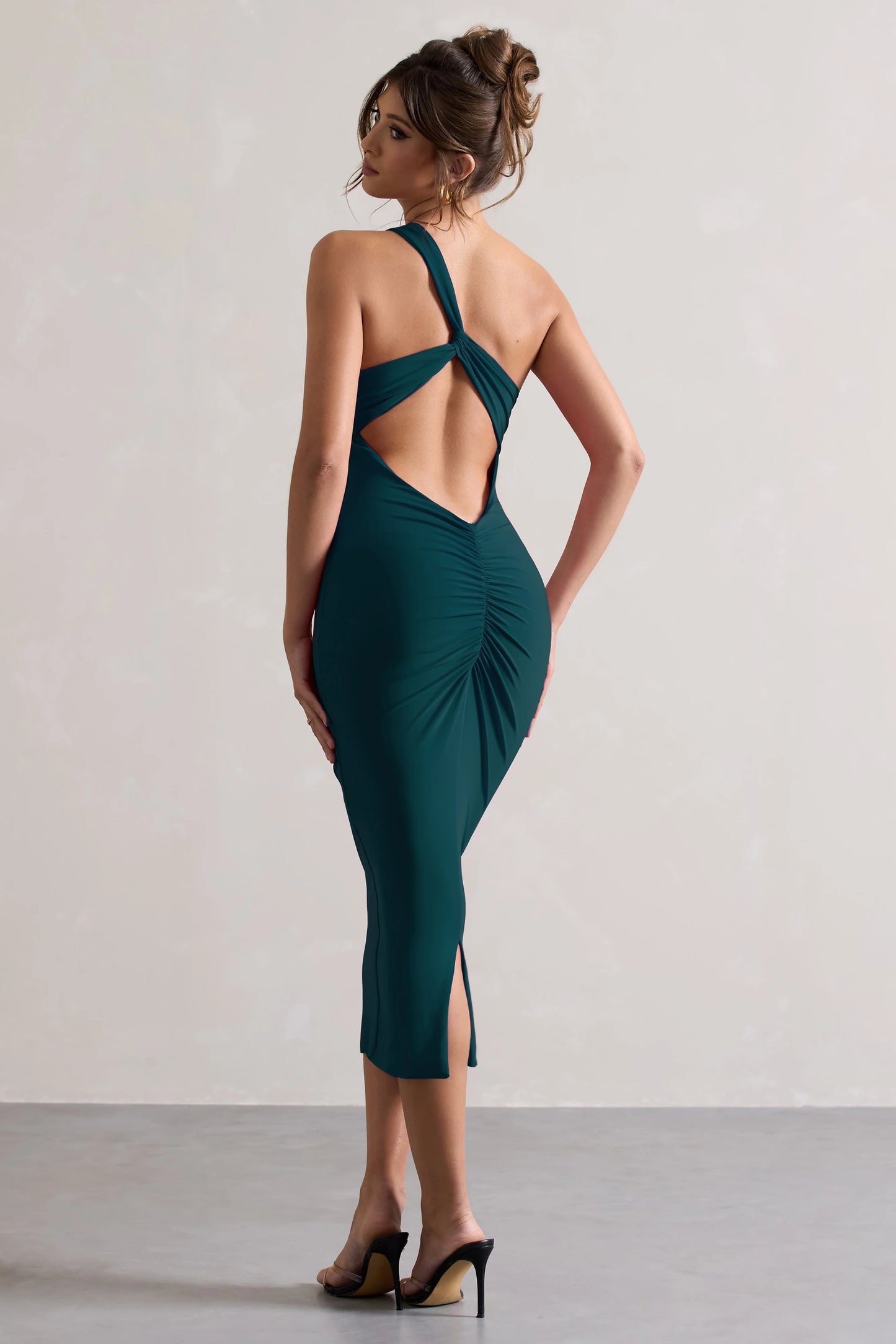 Vineyard | Green Asymmetric Backless Bodycon Midi Dress