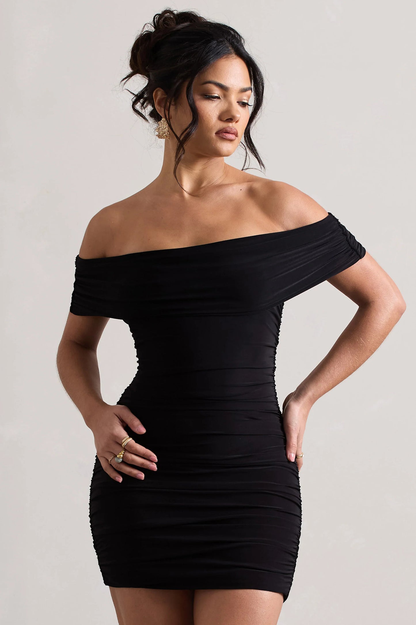 Zeta | Black Bodycon Bardot Mini Dress